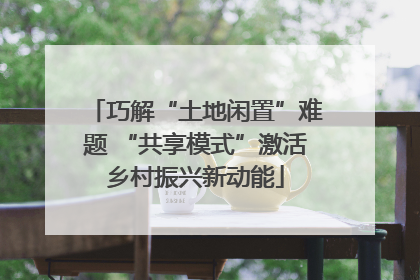 巧解“土地闲置”难题 “共享模式”激活乡村振兴新动能